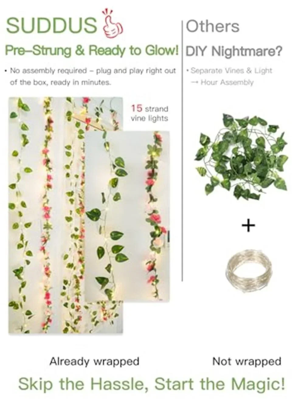 LED Curtain Lights 300 Warm White Fairy Flower Vine Bedroom Wall Decor 8 Mode
